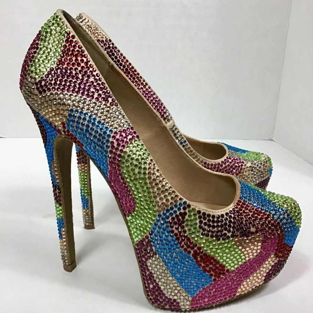 đ Steve Madden Multi Color Rhinestone heelsđ SZâ8 - Picture 6 of 8
